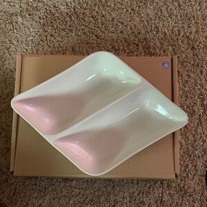 Longaberger Pottery Woven Traditions Ivory Divided Wave Bowl